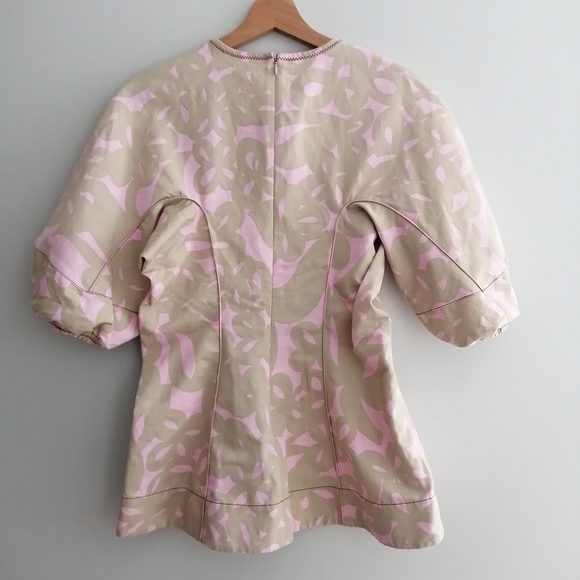 Marni Resort Cotton and Linen Blouse Balloon Sleeves Tan Pink 40 IT | 4 US - Picture 4 of 17